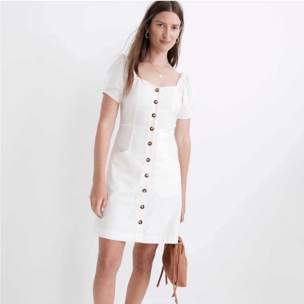 Madewell Linen-Cotton Puff-Sleeve Mini Dress (white, size 4)